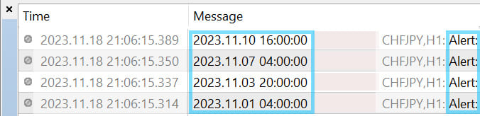 Alert times in the MT4 Tester's Journal